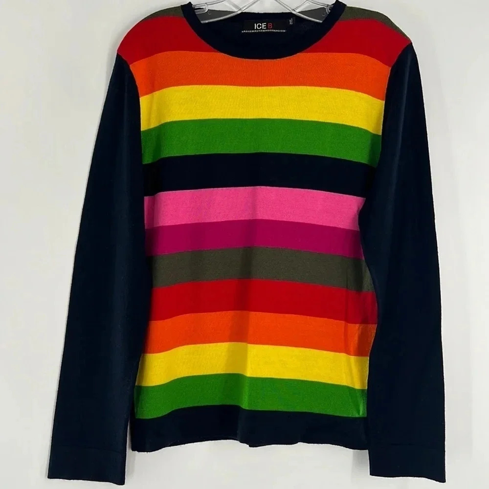 ICE B Freestyler Iceberg Wool Rainbow Crewneck Sweater Size S/M Italy RARE
